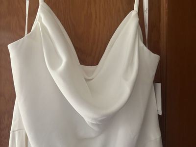 Elegant White Cowl Neck Slip Dress, Women's Size 14, Spaghetti Strap, Floor Length Gown