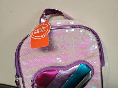 Pink Sequin Mini Backpack with Metallic Heart Pocket Used