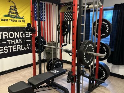 RitFit Smith Machine Power Cage with Adjustable Weight Bench and Cable Crossover System
