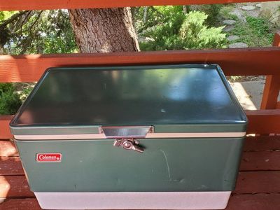 Vintage Coleman Cooler Green Metal Ice Chest with Bottle Opener