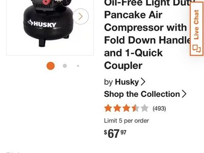 Husky 3 Gal. 120 PSI Portable Electric Oil-Free Pancake Air Compressor