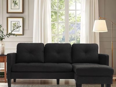 Modern Black Fabric L-Shaped Sectional Sofa Couch with Reversible Chaise Lounge