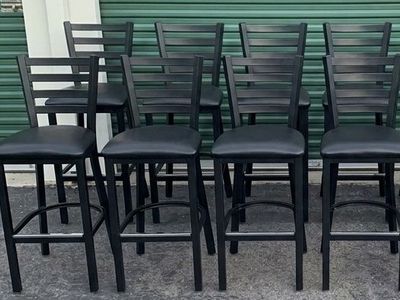 8 Black Metal Heavy Duty Barstools W/ Black Vinyl Seats