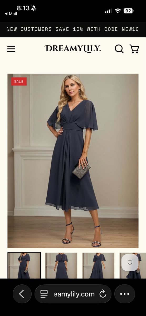 Dreamylily A-Line V-Neck Tea-Length Chiffon Dress Green
