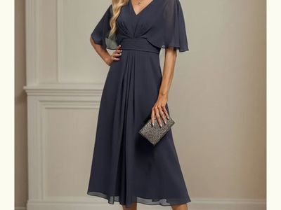 Dreamylily A-Line V-Neck Tea-Length Chiffon Dress Green