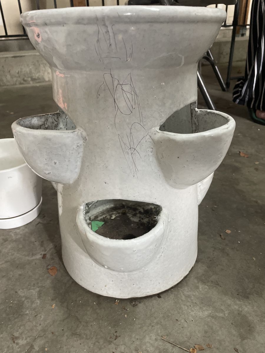 White Ceramic Strawberry Planter - Multi-Tiered Vertical Garden Pot