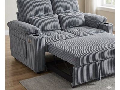 Blue Corduroyish Reclining Loveseat with Cupholders and Storage, 2-Seater