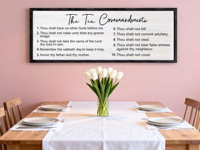 40"x15" The Ten Commandments Rustic Bible Verse Framed Wall Art, Black