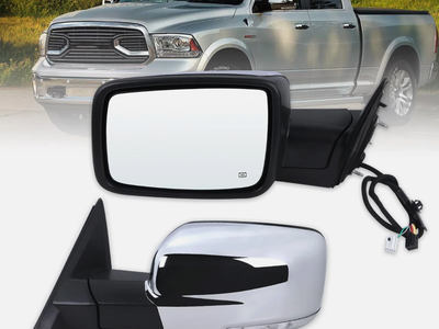 Driver Left Mirror Heated Power Fold Chrome for 13-18 Ram 1500 2500 3500 OEM
