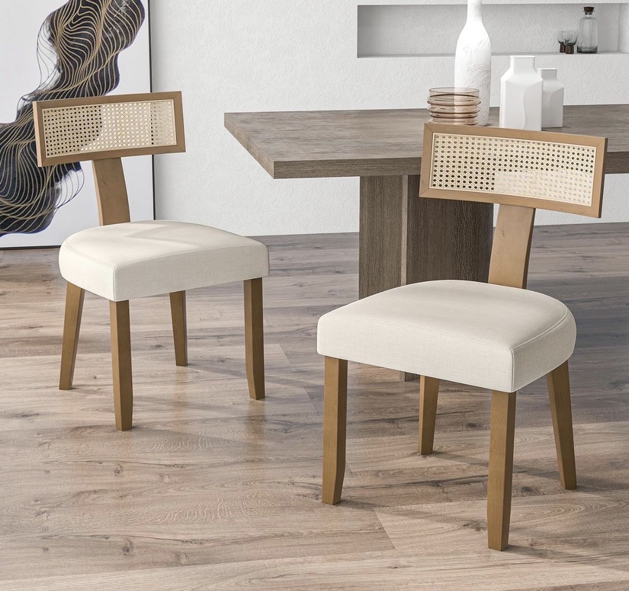 Rattan Dining Chairs Set of 2, Mid-Century Modern