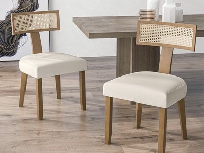 Rattan Dining Chairs Set of 2, Mid-Century Modern