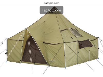 Cabela’s Alaina’s 2 12’x12’ tent plus cylinder stove, pipes and cart. NEW