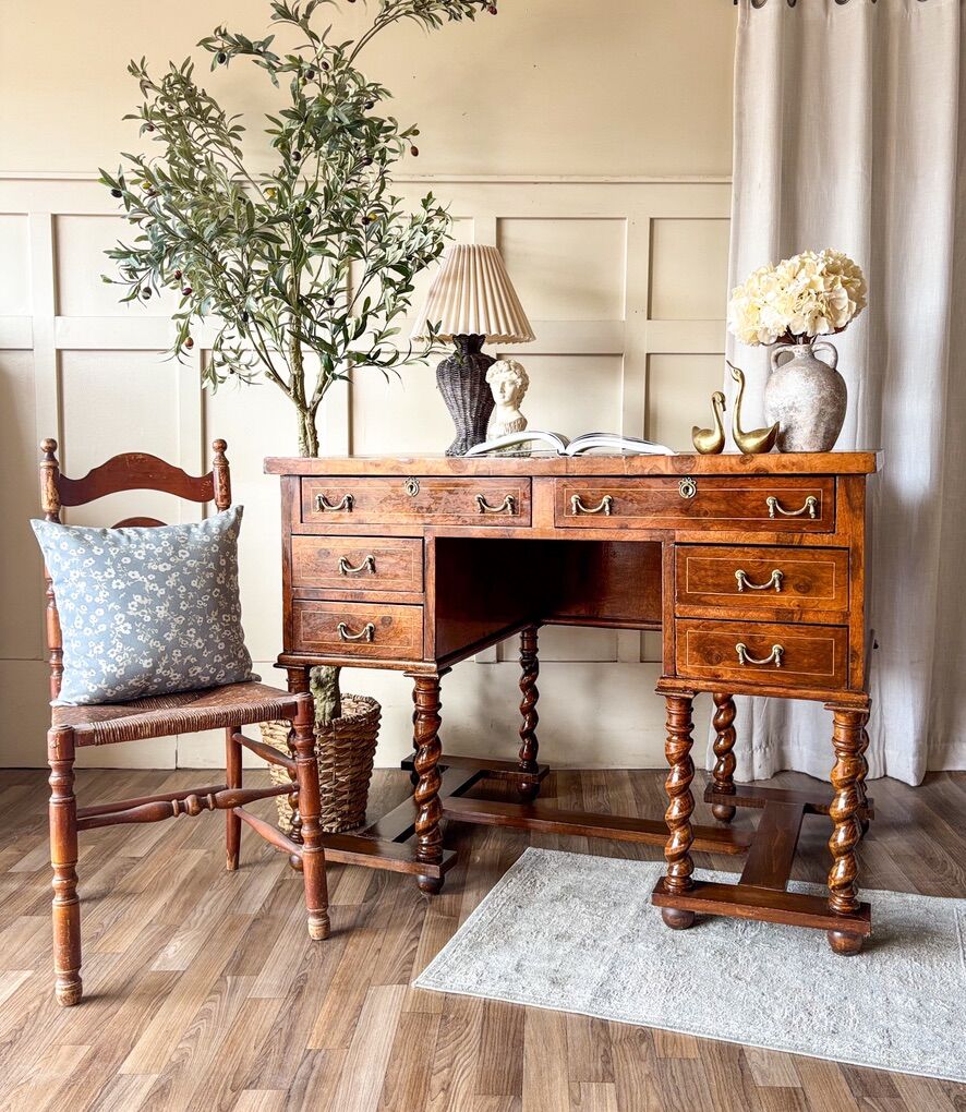 *FREE DELIVERY Antique Baker Style Twist Burl Desk