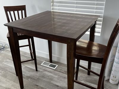 Dark Wood Bar Height Dining Table and 2 Stools - Compact Kitchen Set