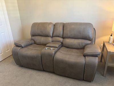 Taupe Leather Loveseat Recliner