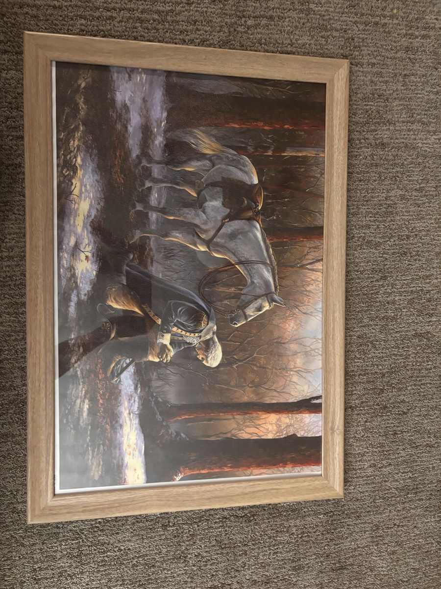 Framed Historical Art Print Featuring George Washington Praying with Horse