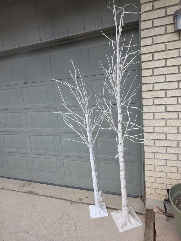 Pair of White Birch LED Light Trees - Decorative Seasonal Outdoor/Indoor Lighting