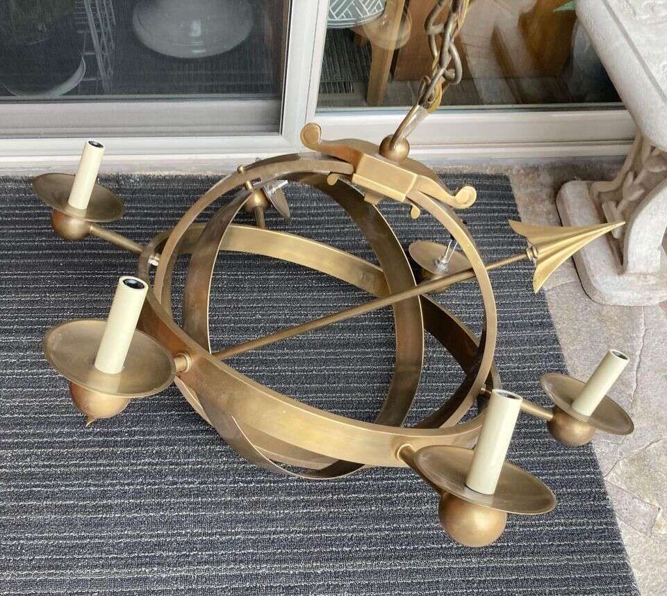 Armillary Sphere Steel Brass Chandelier by Eric Cohler