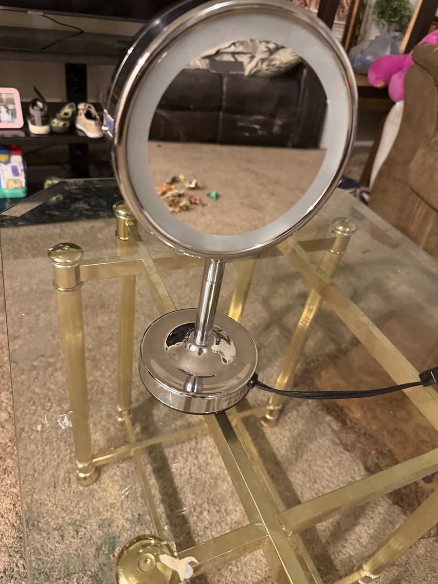 Chrome Lighted Vanity Makeup Mirror with LED Ring and Cord