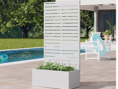 New Planter Box Wrought Iron Privacy Fence with Climbing Trellis, 59×29.5×11.8 inch, 4 Panels