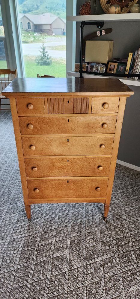 Vintage birds eye maple highboy dresser
