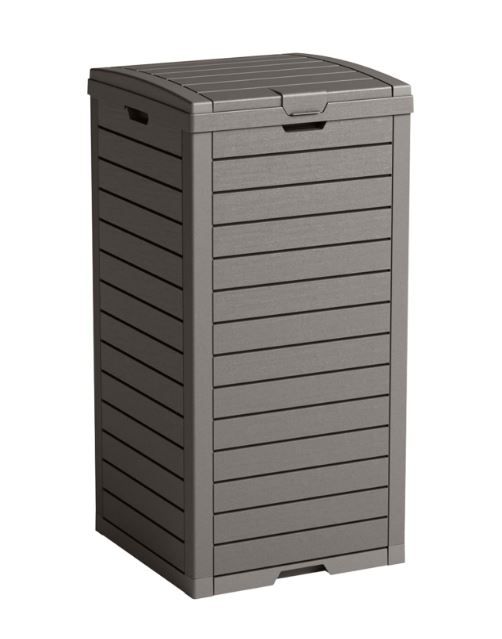 NEW! Outdoor/Indoor 31 Gallon Trash Bin w/Lid & Drip Tray, Waterproof – Gray/Light Brown