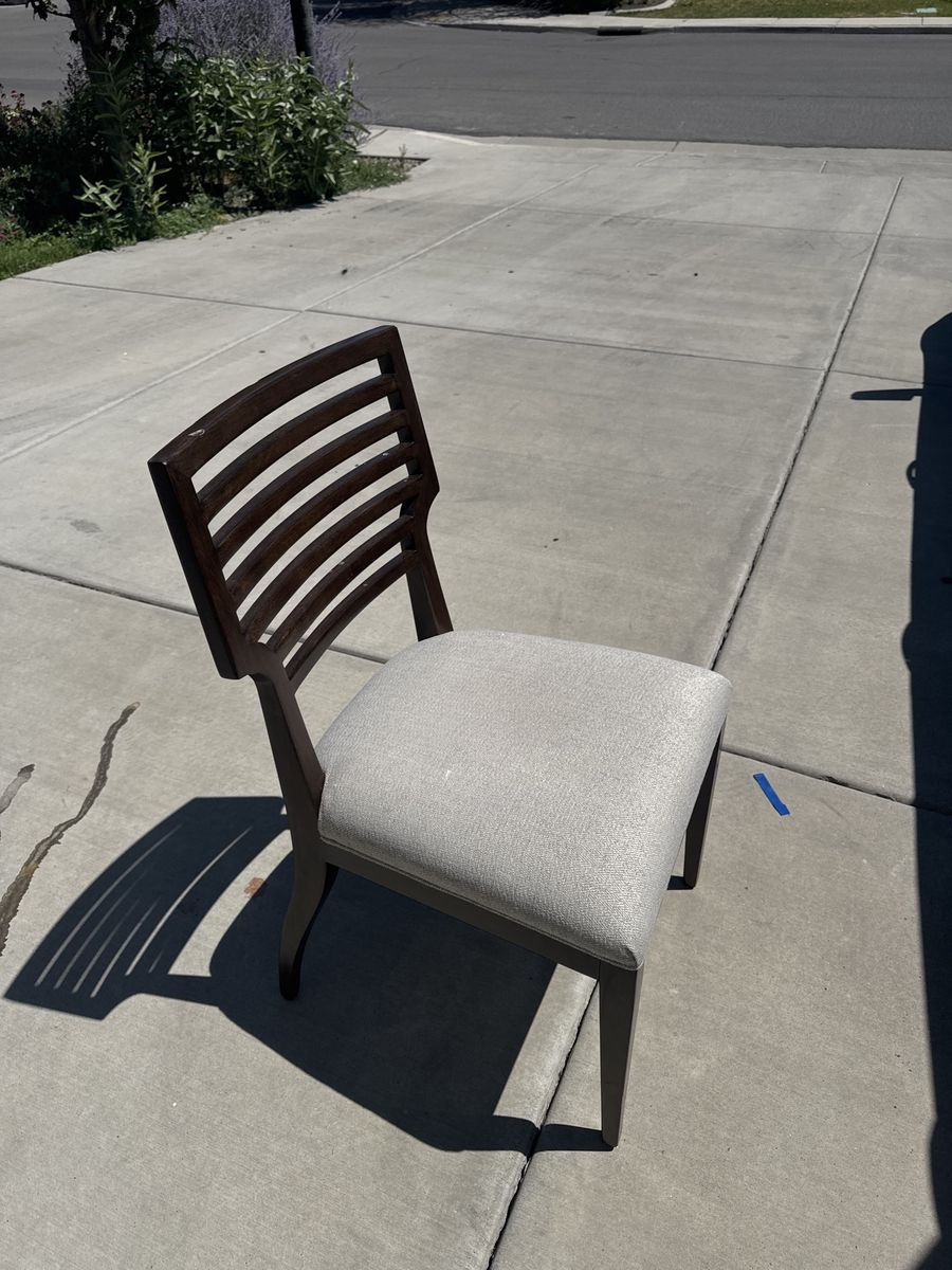 Wood Dining Chair with Slat Back & Upholstered Seat - Dark Wood Finish, Light Gray Cushion