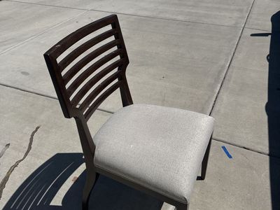 Wood Dining Chair with Slat Back & Upholstered Seat - Dark Wood Finish, Light Gray Cushion