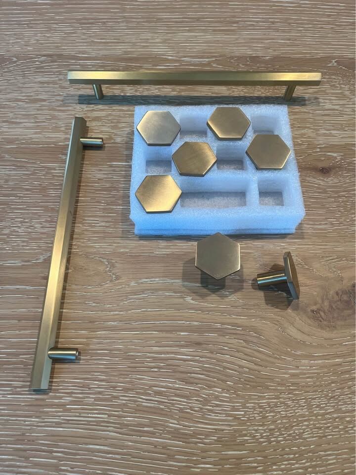 Amerock Brushed Gold Finish Hexagon Pulls and Cabinet Knobs