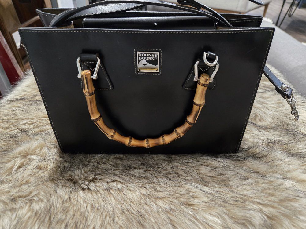 Vintage Dooney & Bourke Bamboo Handle Leather Tote