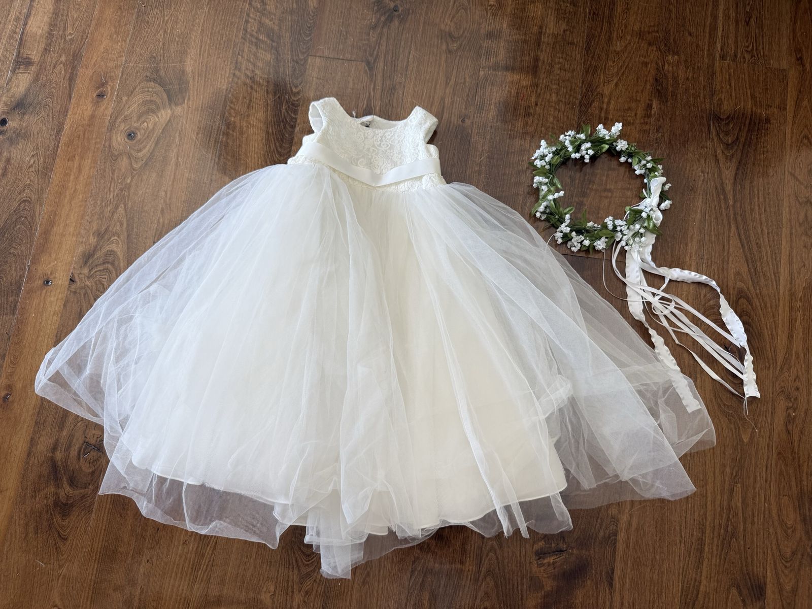 Beautiful David’s Bridal flower girl dress and head crown size 2T