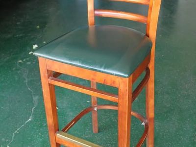 Barstool / Wood with Extended Edge -Green Vinyl Seat / Set of 6