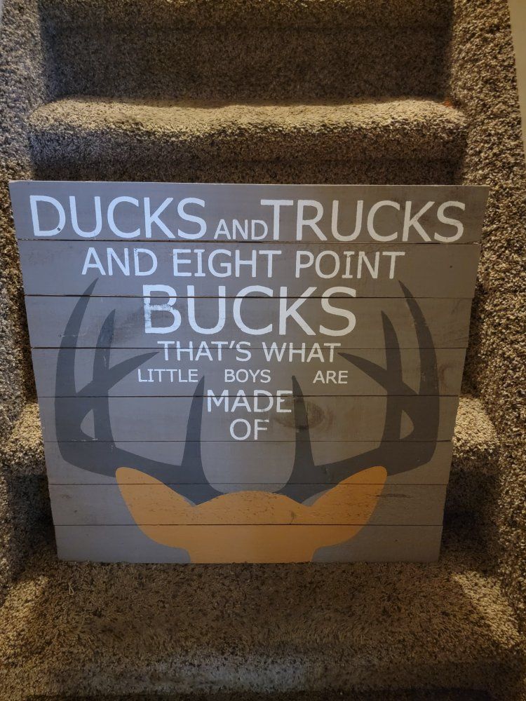 Ducks Trucks Bucks Wall Decor Sign for Boys Room - Wood Slat Style