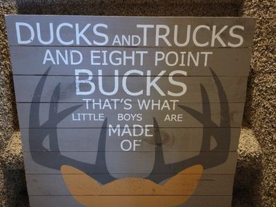 Ducks Trucks Bucks Wall Decor Sign for Boys Room - Wood Slat Style