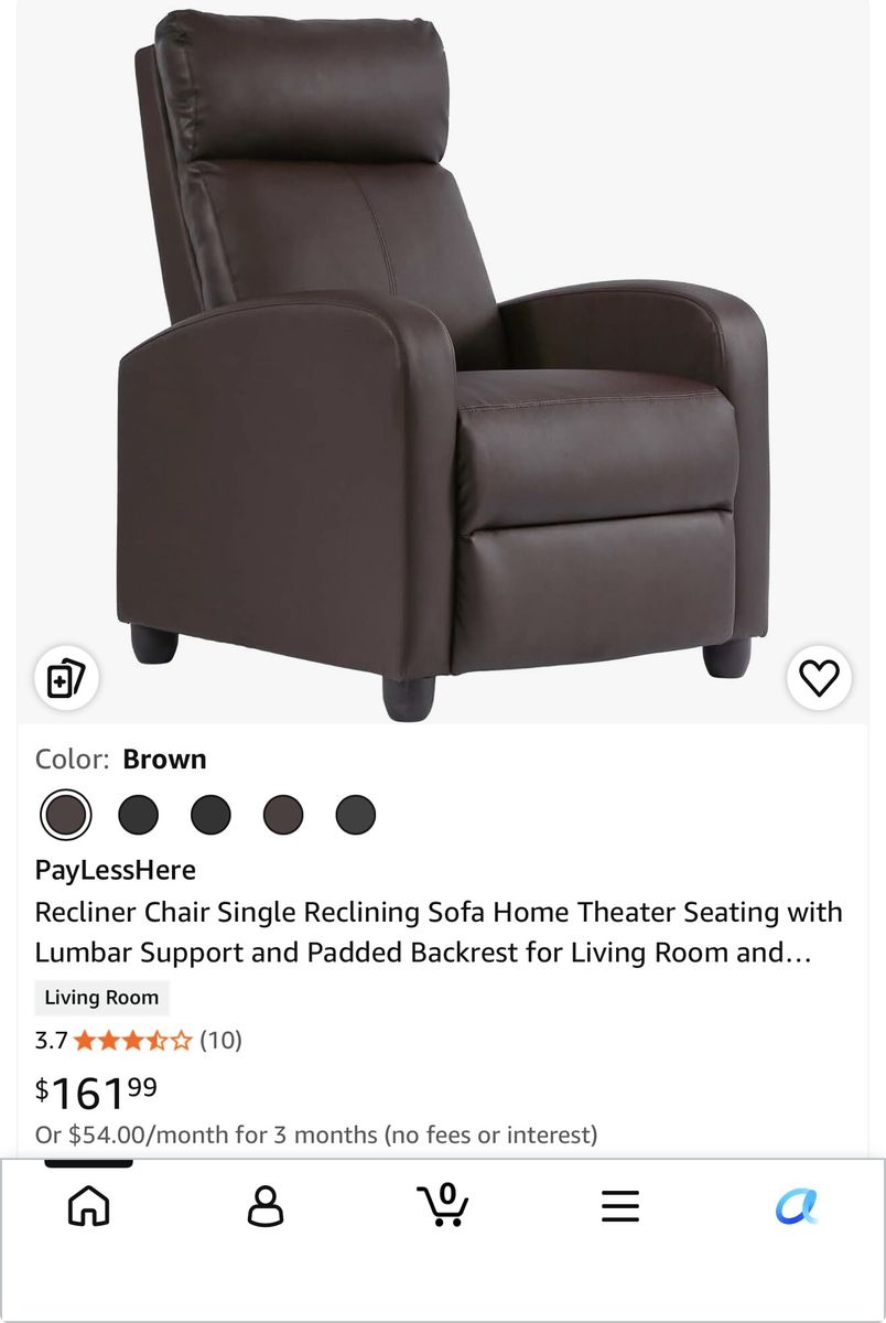 Paylesshere Brown Faux Leather Massage Push-Back Recliner Chair - New Open Box