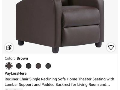 Paylesshere Brown Faux Leather Massage Push-Back Recliner Chair - New Open Box