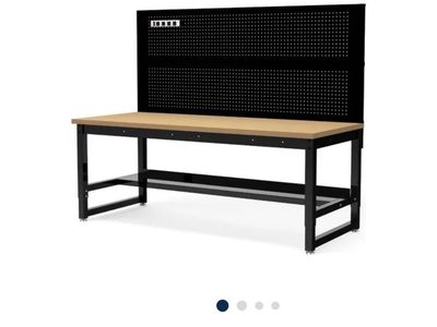 Luxor WBB3183188 Industrial Workbench with Pegboard Panel, Plywood Square Edge, 70-3/4 x 31", Black