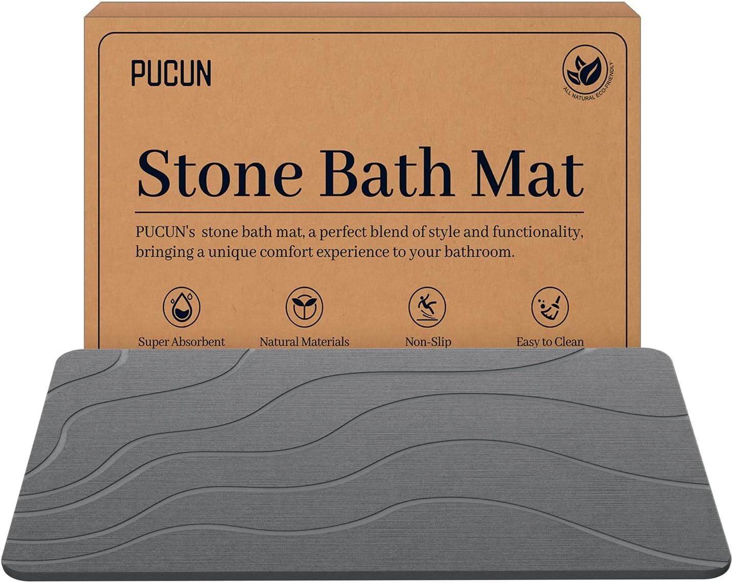 NEW Stone Bath Mat Diatomaceous Earth Non-Slip Shower Mat (24×16" Grey)