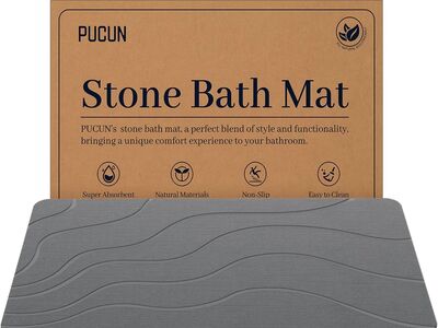 NEW Stone Bath Mat Diatomaceous Earth Non-Slip Shower Mat (24×16" Grey)