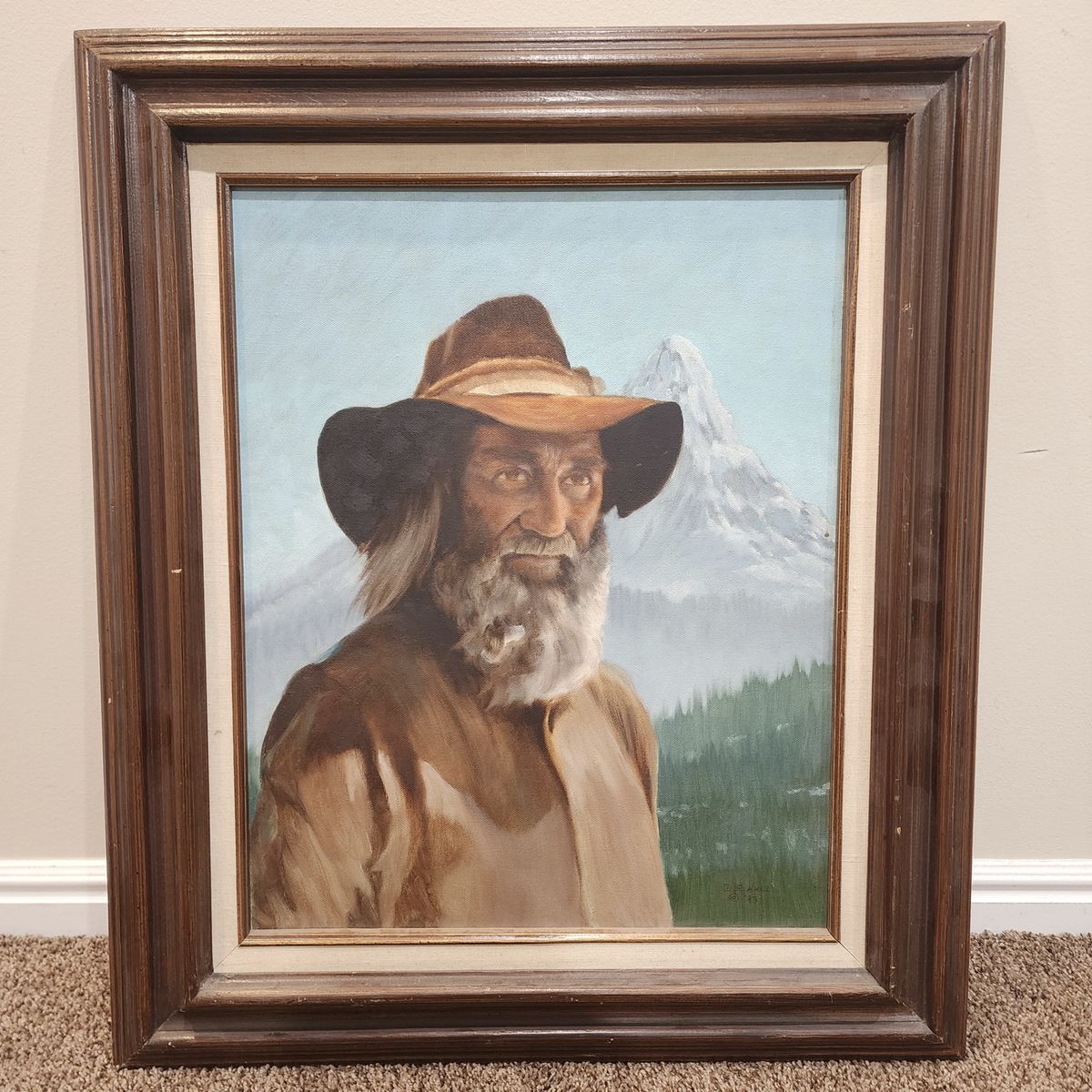 VINTAGE COWBOY WESTERN MOUNTAIN MAN OIL ON CANVAS ART ARTWORK PAINTING QUALITY