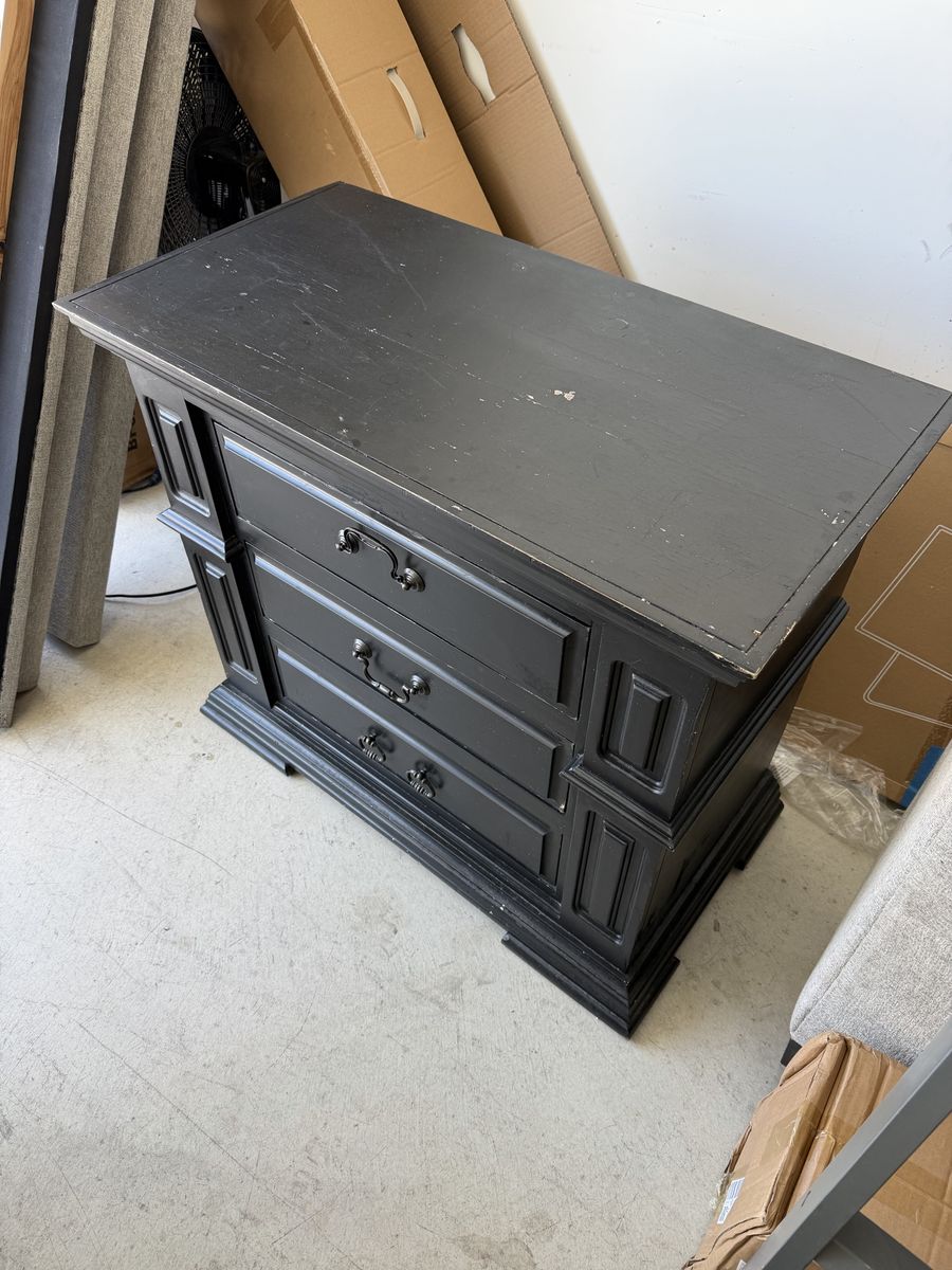 Black real wood nightstand