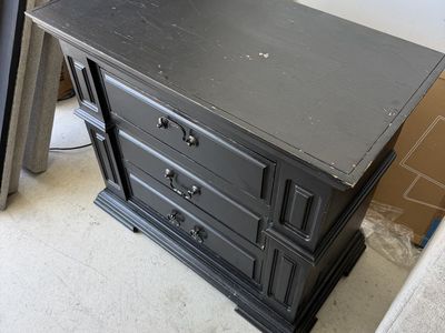 Black real wood nightstand