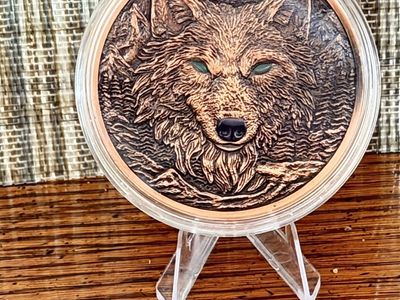5 Oz .999 Dark Wolf Glowing Eyes Fine Copper Round Ultra High Relief UV Reactive Dark