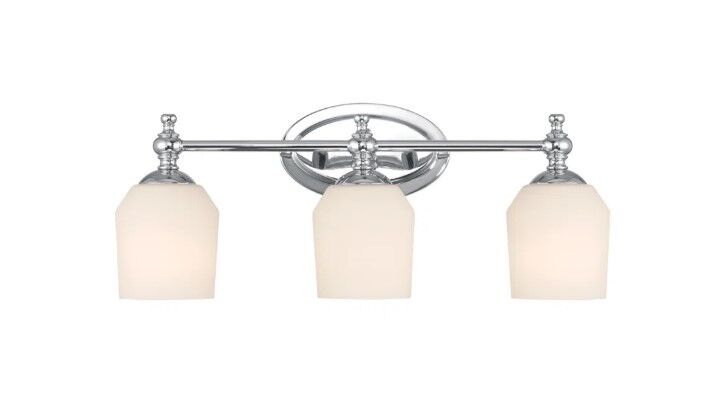 Chrome 3 Light with Etched Opal Glass Vanity Fixture