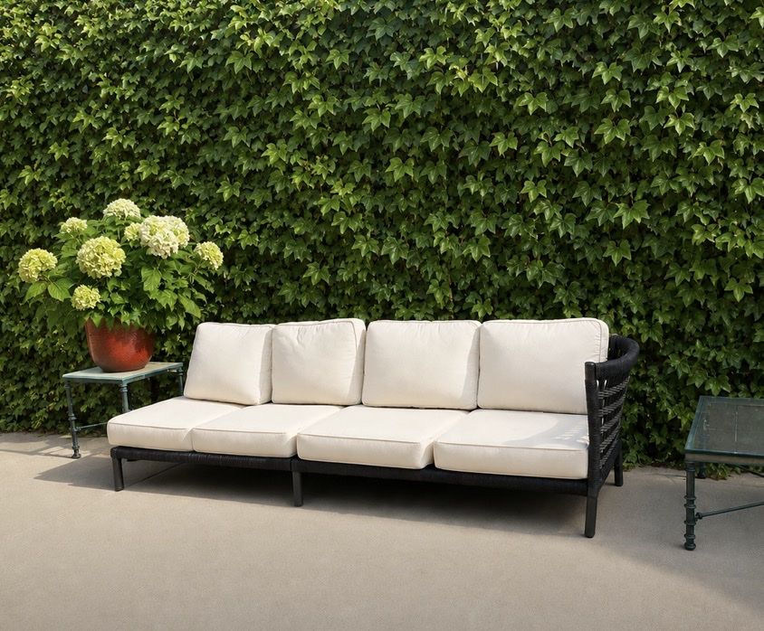 JANUSETCIE Module 2-Seat Right Outdoor Sofa - Oxford/Nickel, Asti/Whitewash Fabric