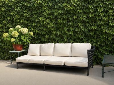 JANUSETCIE Module 2-Seat Right Outdoor Sofa - Oxford/Nickel, Asti/Whitewash Fabric