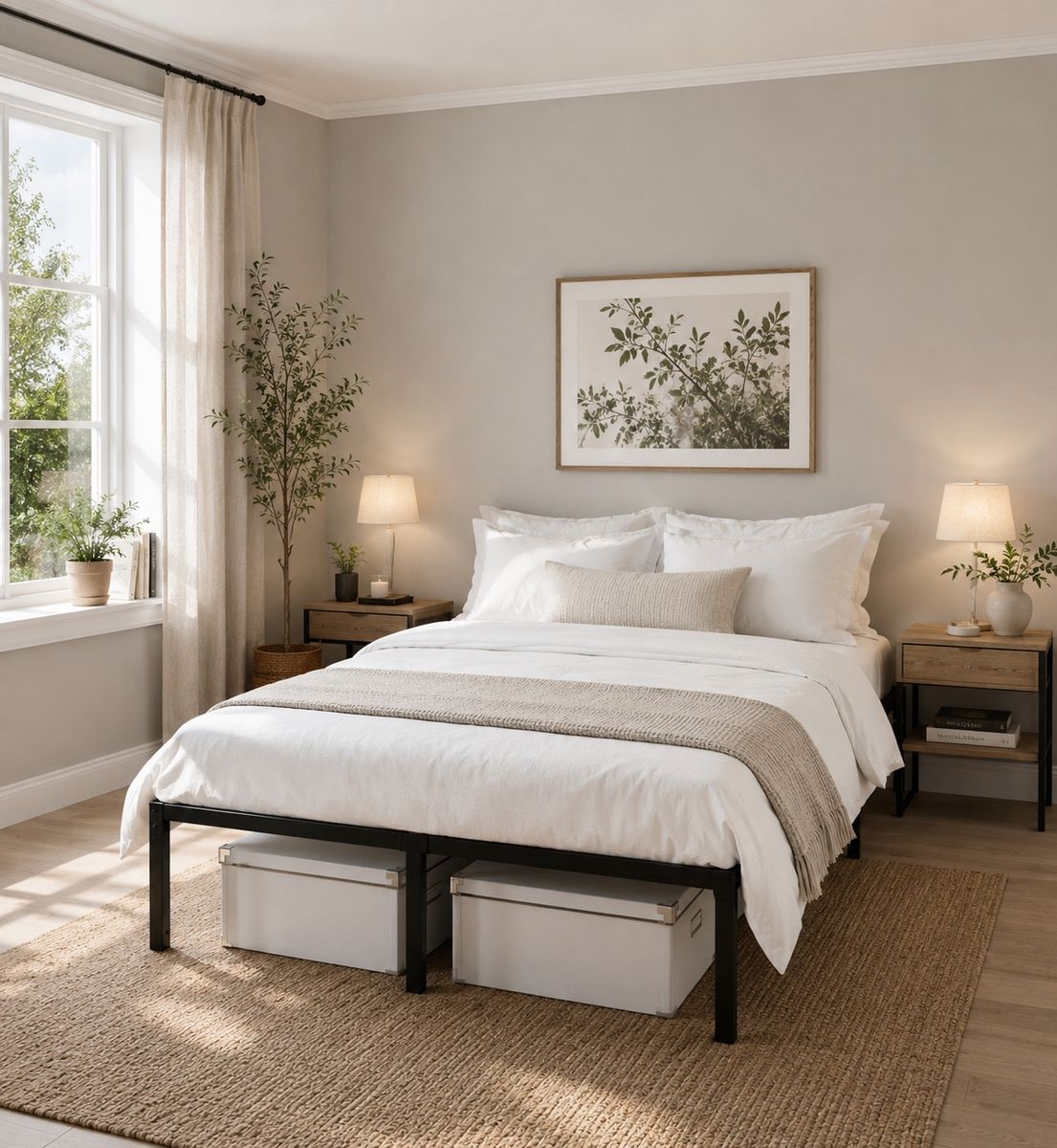 3 Heavy-Duty Metal Queen Bed Frame with Steel Slat Support, No Box Spring Needed