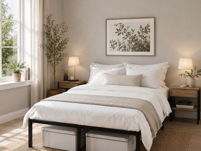 3 Heavy-Duty Metal Queen Bed Frame with Steel Slat Support, No Box Spring Needed