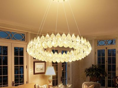 Brand new, In the Box, Modern Gold Crystal Chandelier, 39" Round LED