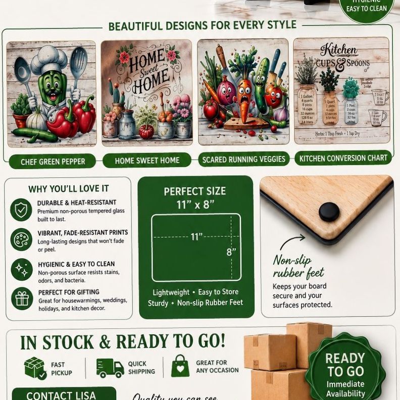 11" x 8" Tempered Glass Cutting Boards - Multiple Designs